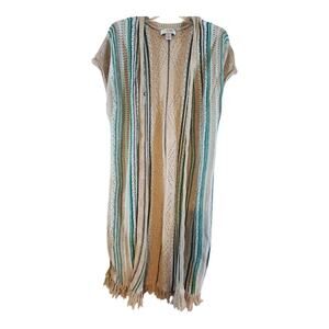 Christopher & Banks cardigan sz Lg open front knitted duster linen blend boho